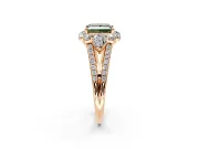 Halo Engagement Ring Setting for Fancy Green Princess Cut Center with Two-Strand Split Shank and Prong Head in Rose Gold