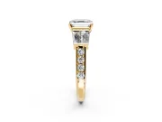 Channel-Set Engagement Ring Setting for Asscher Cut Center with Baguette Band and Prong Head in Yellow Gold