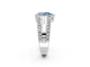 Halo Engagement Ring Setting for Fancy Blue Pear-Shaped Center with Wide-Open Pave Split Shank and Prong Head in Platinum