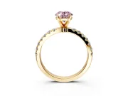 Open Basket Engagement Ring Setting for Fancy Pink Oval Center with Pave Band and Prong Head in Yellow Gold