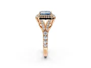 Double Halo Engagement Ring Setting for Fancy Blue Princess Cut Center with Narrow Pave Split Shank and Prong Head in Rose Gold