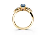 Cluster Engagement Ring Setting for Fancy Blue Emerald Cut Center with 2-Row Shoulder Clusters and Prong Head in Yellow Gold