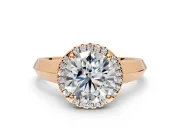 Halo Engagement Ring Setting for Round Cut Center with Knife Ridge Cathedral Band and Prong Head in Rose Gold