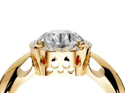 Halo Engagement Ring Setting for Round Cut Center with Tapered Plain Band and Prong Head in Yellow Gold