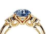 Cluster Engagement Ring Setting for Fancy Blue Round Cut Center with Bezel Accent Clusters and Prong Head in Yellow Gold