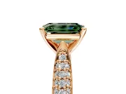 Solitaire Engagement Ring Setting for Fancy Green Emerald Cut Center with Multi-Row Accents and Prong Head in Rose Gold