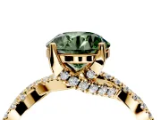 Solitaire Engagement Ring Setting for Fancy Green Round Cut Center with Narrow Twist Pave Band and Prong Head in Yellow Gold