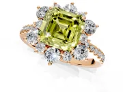 Floral Halo Engagement Ring Setting for Fancy Yellow Asscher Cut Center with Pave Accents and Prong Head in Rose Gold