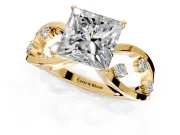 Solitaire Engagement Ring Setting for Princess Cut Center with Criss-Cross Accent Band and Prong Head in Yellow Gold