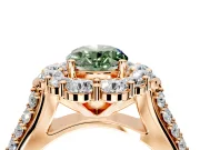 Large Accent Halo Engagement Ring Setting for Fancy Green Oval Center with Pave Split Shank and Prong Head in Rose Gold