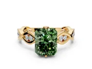 Solitaire Engagement Ring Setting for Fancy Green Radiant Cut Center with Accented Twist Band and Leaf Prong Head in Yellow Gold