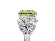 Leaf Cluster Engagement Ring Setting for Fancy Yellow Radiant Cut Center with Marquise Accents and Prong Head in Platinum