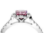 Floral Engagement Ring Setting for Fancy Pink Emerald Cut Center with Pave Band and Floral Prong Head in Platinum