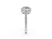 Accent Halo Engagement Ring Setting for Round Cut Center with Full-Length Pave Band and Prong Head in Platinum
