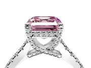 Solitaire Engagement Ring Setting for Fancy Pink Asscher Cut Center with Widening Pave Band and Claw Prong Head in White Gold