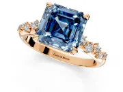 Solitaire Engagement Ring Setting for Fancy Blue Asscher Cut Center with Trailing Leaf Accent Band and Prong Head in Rose Gold