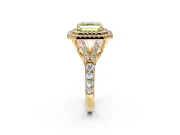 Double Halo Engagement Ring Setting for Fancy Yellow Asscher Cut Center with Narrow Pave Split Shank and Prong Head in Yellow Gold