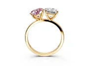 Fancy Pink Round Cut and Emerald Cut Lab-Grown Diamond Toi et Moi Engagement Ring with Prong-Set Stones in Yellow Gold