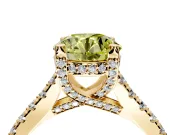 Solitaire Engagement Ring Setting for Fancy Yellow Round Cut Center with Widening Pave Band and Claw Prong Head in Yellow Gold