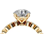 Solitaire Engagement Ring Setting for Round Cut Center with Bezel-Dot Beaded Band and Prong Head in Yellow Gold