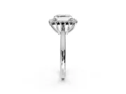 Starburst Halo Engagement Ring Setting for Asscher Cut Center with Thin Round-Wire Band and Prong Head in Platinum