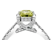 Solitaire Engagement Ring Setting for Fancy Yellow Emerald Cut Center with Widening Pave Band and Claw Prong Head in Platinum