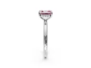 Hidden Halo Engagement Ring Setting for Fancy Pink Asscher Cut Center with Thin Rounded Band and Prong Head in Sterling Silver