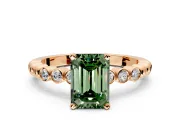 Solitaire Engagement Ring Setting for Fancy Green Emerald Cut Center with Bezel-Dot Beaded Band and Prong Head in Rose Gold