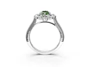 Milgrain Halo Engagement Ring Setting for Fancy Green Marquise Center with Bezel Point Accents and Prong Head in Platinum