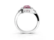 Halo Engagement Ring Setting for Fancy Pink Radiant Cut Center with Milgrain Rim, Pave Band and Prong Head in Sterling Silver