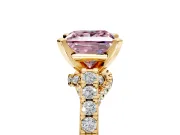 Solitaire Engagement Ring Setting for Fancy Pink Princess Cut Center with Crossover Accents and Prong Head in Yellow Gold