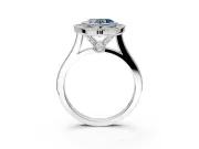 Halo Engagement Ring Setting for Fancy Blue Heart-Shaped Center with Milgrain Frame, Pave Band and Prong Head in Platinum