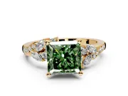 Solitaire Engagement Ring Setting for Fancy Green Princess Cut Center with Marquise Accent Twist Band and Prong Head in Yellow Gold