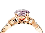 Leaf Motif Engagement Ring Setting for Fancy Pink Oval Center with Pave Band and Prong Head in Rose Gold