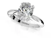 Solitaire Engagement Ring Setting for Oval Center with Reverse Tapered Band and Prong Head in White Gold