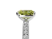 Solitaire Engagement Ring Setting for Fancy Yellow Emerald Cut Center with Milgrain-Edged Pave Band and Prong Head in Sterling Silver