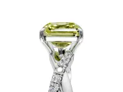 Crossover Engagement Ring Setting for Fancy Yellow Asscher Cut Center with Pave and Plain Strands and Prong Head in Platinum