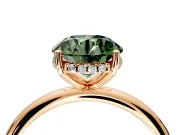Hidden Halo Engagement Ring Setting for Fancy Green Round Cut Center with Thin Round-Wire Band and Prong Head in Rose Gold