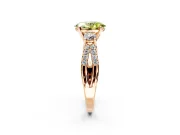 3 Stone Engagement Ring Setting for Fancy Yellow Oval Center with Pave Split Shank and Prong Head in Rose Gold