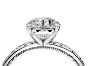 Solitaire Engagement Ring Setting for Round Cut Center with Scrollwork Band and Prong Head in Platinum