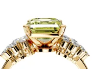 Cluster Engagement Ring Setting for Fancy Yellow Asscher Cut Center with 2-Row Shoulder Clusters and Prong Head in Yellow Gold