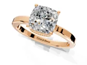 Hidden Halo Engagement Ring Setting for Cushion Cut Center with Wide Flat Plain Band and Prong Head in Rose Gold