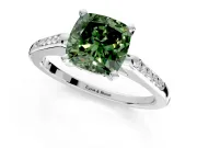 Solitaire Engagement Ring Setting for Fancy Green Cushion Cut Center with Channel Accents and Prong Head in White Gold
