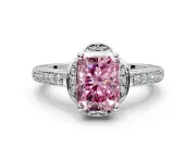 Floral Engagement Ring Setting for Fancy Pink Radiant Cut Center with Four Accent Clusters and Prong Head in Sterling Silver
