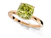 Hidden Halo Engagement Ring Setting for Fancy Yellow Cushion Cut Center with Plain Band and Tall Prong Head in Rose Gold