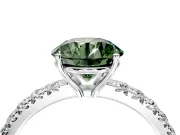 Solitaire Engagement Ring Setting for Fancy Green Round Cut Center with Large Accent Band and Prong Head in Sterling Silver