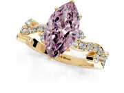 Solitaire Engagement Ring Setting for Fancy Pink Marquise Center with Bar-Station Pave Twist and Prong Head in Yellow Gold