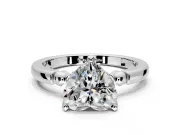 Solitaire Engagement Ring Setting for Heart-Shaped Center with Beaded Shoulders and Prong Head in White Gold