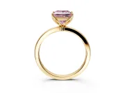 Solitaire Engagement Ring Setting for Fancy Pink Princess Cut Center with Thin Rounded Plain Band and Prong Head in Yellow Gold