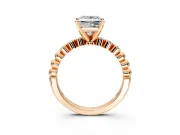 Solitaire Engagement Ring Setting for Princess Cut Center with Bezel-Dot Beaded Band and Prong Head in Rose Gold